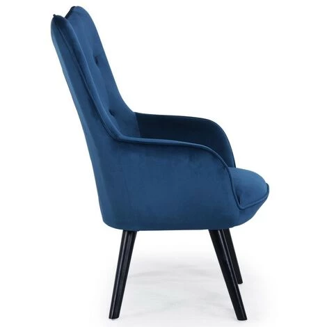 Paris Prix - Fauteuil Scandinave Velours "vianey" 67cm Bleu 6 Paris Prix - Fauteuil Scandinave Velours "vianey" 67cm Bleu – Image 4