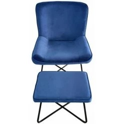 Paris Prix - Fauteuil & Pouf En Velours "giergo" 93cm Bleu 10 Paris Prix - Fauteuil & Pouf En Velours "giergo" 93cm Bleu -Pas Cher Fauteuil Magasin 33658580 4