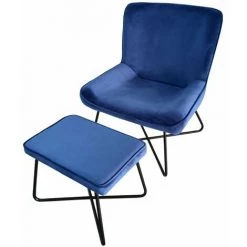 Paris Prix - Fauteuil & Pouf En Velours "giergo" 93cm Bleu 11 Paris Prix - Fauteuil & Pouf En Velours "giergo" 93cm Bleu -Pas Cher Fauteuil Magasin 33658580 5