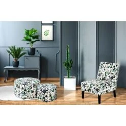Paris Prix - Fauteuil Design Imprimé "indira" 84cm Beige & Vert -Pas Cher Fauteuil Magasin 33668562 2