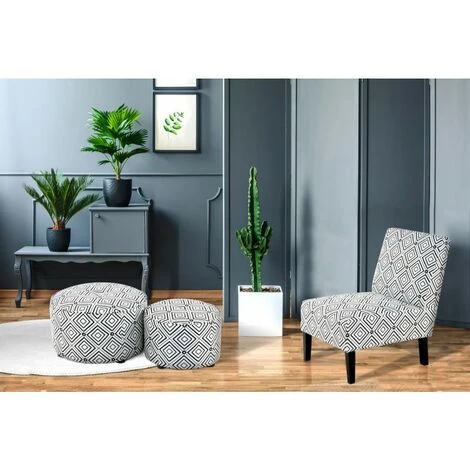 Paris Prix - Fauteuil Design Imprimé "indira" 84cm Noir & Blanc 4 Paris Prix - Fauteuil Design Imprimé "indira" 84cm Noir & Blanc – Image 2