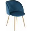 EGGREE Chaise En Tissu Velours Retro Bleu,Fauteuil Salle A Manger-Scandinave-Pieds En Metal Decor Bois