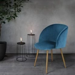 EGGREE Chaise En Tissu Velours Retro Bleu,Fauteuil Salle A Manger-Scandinave-Pieds En Metal Decor Bois -Pas Cher Fauteuil Magasin 33859734 3