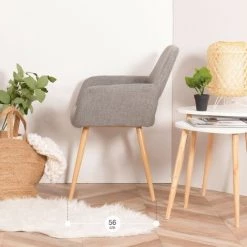 MEUBLES COSY Lot De 2 Fauteuils Chaises - Tissu Gris – Pieds Métal Effet Bois –Style Scandinave – Salle à Manger, Bureau, Salon -Pas Cher Fauteuil Magasin 33860656 3