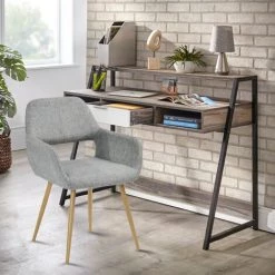 MEUBLES COSY Lot De 2 Fauteuils Chaises - Tissu Gris – Pieds Métal Effet Bois –Style Scandinave – Salle à Manger, Bureau, Salon -Pas Cher Fauteuil Magasin 33860656 4
