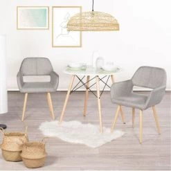 MEUBLES COSY Lot De 2 Fauteuils Chaises - Tissu Gris – Pieds Métal Effet Bois –Style Scandinave – Salle à Manger, Bureau, Salon -Pas Cher Fauteuil Magasin 33860656 5