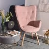 MEUBLES COSY Fauteuil Salon - Style Scandinave - Tissu Rose Et Pieds En Bois De Hêtre - 68x73x106cm - ROSE -Pas Cher Fauteuil Magasin 33860694 1