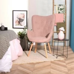 MEUBLES COSY Fauteuil Salon - Style Scandinave - Tissu Rose Et Pieds En Bois De Hêtre - 68x73x106cm - ROSE -Pas Cher Fauteuil Magasin 33860694 3