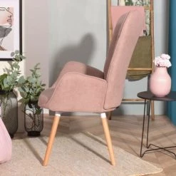 MEUBLES COSY Fauteuil Salon - Style Scandinave - Tissu Rose Et Pieds En Bois De Hêtre - 68x73x106cm - ROSE -Pas Cher Fauteuil Magasin 33860694 4