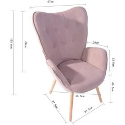 MEUBLES COSY Fauteuil Salon - Style Scandinave - Tissu Rose Et Pieds En Bois De Hêtre - 68x73x106cm - ROSE -Pas Cher Fauteuil Magasin 33860694 5