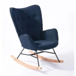 MEUBLES COSY Fauteuil à Bascule Chaise Loisir Et Repos Tissus Bleu Foncé Pour Le Salon Salle à Manger Jardin Balcon Pieds En Bois Métal - BLEU