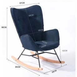 MEUBLES COSY Fauteuil à Bascule Chaise Loisir Et Repos Tissus Bleu Foncé Pour Le Salon Salle à Manger Jardin Balcon Pieds En Bois Métal - BLEU -Pas Cher Fauteuil Magasin 33860801 4