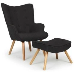 Paris Prix - Fauteuil & Pouf Scandinave "orle" 100cm Noir
