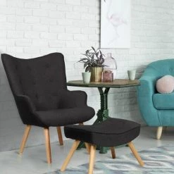 Paris Prix - Fauteuil & Pouf Scandinave "orle" 100cm Noir -Pas Cher Fauteuil Magasin 34210200 5