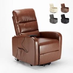 LE ROI DU RELAX Fauteuil Fauteuil électrique En Similicuir élévateur Inclinable équipé De Roues Elizabeth II | Couleur: Marron