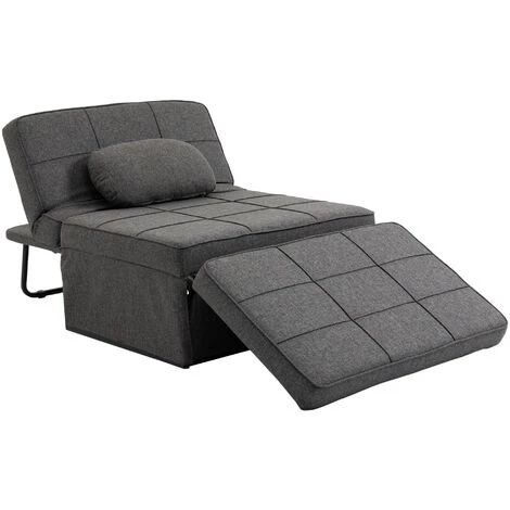 HOMCOM Fauteuil Chauffeuse Chaise Longue Pouf 3 En 1 Dossier Inclinable 5 Niveaux Repose-pied Rabattable Châssis Métal Noir Lin Gris - Gris 3 HOMCOM Fauteuil Chauffeuse Chaise Longue Pouf 3 En 1 Dossier Inclinable 5 Niveaux Repose-pied Rabattable Châssis Métal Noir Lin Gris - Gris