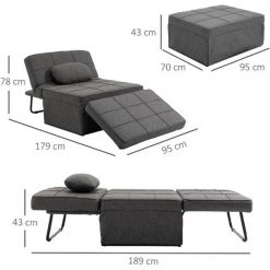 HOMCOM Fauteuil Chauffeuse Chaise Longue Pouf 3 En 1 Dossier Inclinable 5 Niveaux Repose-pied Rabattable Châssis Métal Noir Lin Gris - Gris 9 HOMCOM Fauteuil Chauffeuse Chaise Longue Pouf 3 En 1 Dossier Inclinable 5 Niveaux Repose-pied Rabattable Châssis Métal Noir Lin Gris - Gris -Pas Cher Fauteuil Magasin 34739027 3