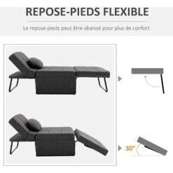 HOMCOM Fauteuil Chauffeuse Chaise Longue Pouf 3 En 1 Dossier Inclinable 5 Niveaux Repose-pied Rabattable Châssis Métal Noir Lin Gris - Gris 11 HOMCOM Fauteuil Chauffeuse Chaise Longue Pouf 3 En 1 Dossier Inclinable 5 Niveaux Repose-pied Rabattable Châssis Métal Noir Lin Gris - Gris -Pas Cher Fauteuil Magasin 34739027 5