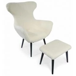 Paris Prix - Fauteuil & Pouf Imitation Fourrure "metry" 99cm Crème