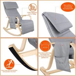 BAMNY Fauteuil à Bascule Fauteuil Relax Avec Repose-pieds Réglable En 5 Directions Capacité De Charge 150 KG Fauteuil Gris Pour Salon Bois De Bouleau 65x86x100cm -Pas Cher Fauteuil Magasin 34853071 3