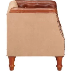 ASUPERMALL Fauteuil Marron Cuir Veritable Et Bois De Manguier Massif -Pas Cher Fauteuil Magasin 34966531 5