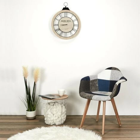 HOME DÉCO FACTORY Fauteuil Scandinave Patchwork Bleu Gris Pieds Bois - Gris - Bleu/gris 4 HOME DÉCO FACTORY Fauteuil Scandinave Patchwork Bleu Gris Pieds Bois - Gris - Bleu/gris – Image 2