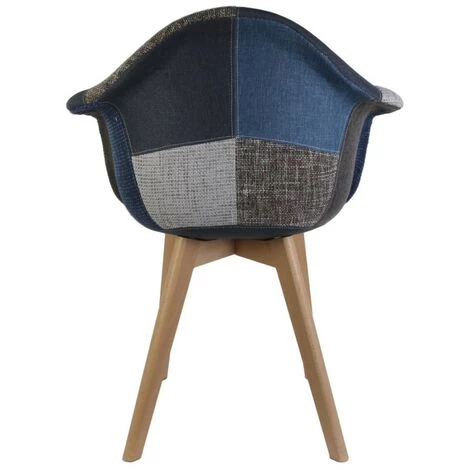 HOME DÉCO FACTORY Fauteuil Scandinave Patchwork Bleu Gris Pieds Bois - Gris - Bleu/gris 5 HOME DÉCO FACTORY Fauteuil Scandinave Patchwork Bleu Gris Pieds Bois - Gris - Bleu/gris – Image 3
