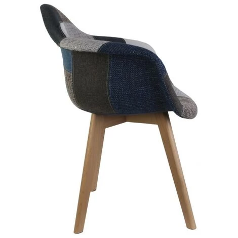 HOME DÉCO FACTORY Fauteuil Scandinave Patchwork Bleu Gris Pieds Bois - Gris - Bleu/gris 6 HOME DÉCO FACTORY Fauteuil Scandinave Patchwork Bleu Gris Pieds Bois - Gris - Bleu/gris – Image 4