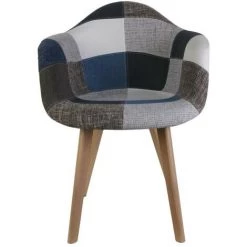 HOME DÉCO FACTORY Fauteuil Scandinave Patchwork Bleu Gris Pieds Bois - Gris - Bleu/gris 11 HOME DÉCO FACTORY Fauteuil Scandinave Patchwork Bleu Gris Pieds Bois - Gris - Bleu/gris -Pas Cher Fauteuil Magasin 35115035 5