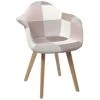 HOME DÉCO FACTORY Fauteuil Scandinave Patchwork Rose Gris Pieds Bois - Rose - Rose/gris -Pas Cher Fauteuil Magasin 35235780 1