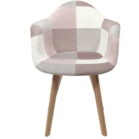 HOME DÉCO FACTORY Fauteuil Scandinave Patchwork Rose Gris Pieds Bois - Rose - Rose/gris 7 HOME DÉCO FACTORY Fauteuil Scandinave Patchwork Rose Gris Pieds Bois - Rose - Rose/gris – Image 5