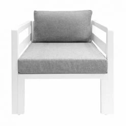 MEUBLETMOI Fauteuil Jardin Aluminium Blanc Coussins Gris Chiné - TIARE - Blanc -Pas Cher Fauteuil Magasin 35555264 3