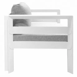 MEUBLETMOI Fauteuil Jardin Aluminium Blanc Coussins Gris Chiné - TIARE - Blanc -Pas Cher Fauteuil Magasin 35555264 4