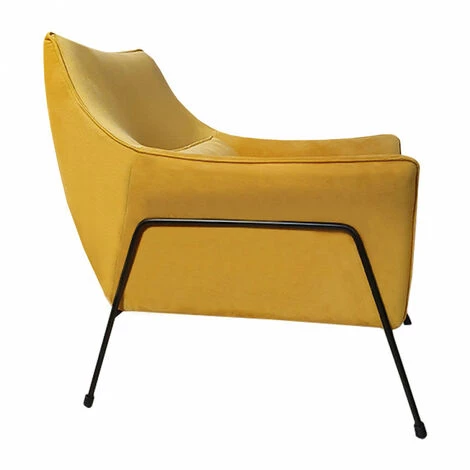 MEUBLETMOI Fauteuil En Velours Jaune Avec Piètement En Métal Noir - LENI - Jaune 6 MEUBLETMOI Fauteuil En Velours Jaune Avec Piètement En Métal Noir - LENI - Jaune – Image 4