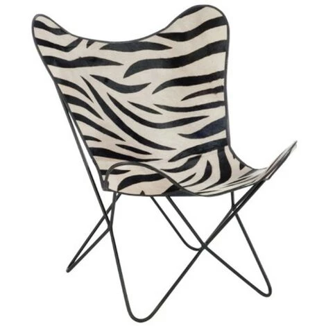 Paris Prix - Fauteuil Papillon En Cuir "savane" 86cm Noir & Blanc 3 Paris Prix - Fauteuil Papillon En Cuir "savane" 86cm Noir & Blanc