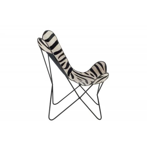 Paris Prix - Fauteuil Papillon En Cuir "savane" 86cm Noir & Blanc 6 Paris Prix - Fauteuil Papillon En Cuir "savane" 86cm Noir & Blanc – Image 4