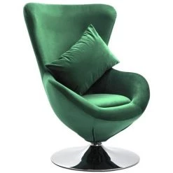 Fauteuil Pivotant En Forme D’œuf Et Coussin Vert Foncé Velours VidaXL
