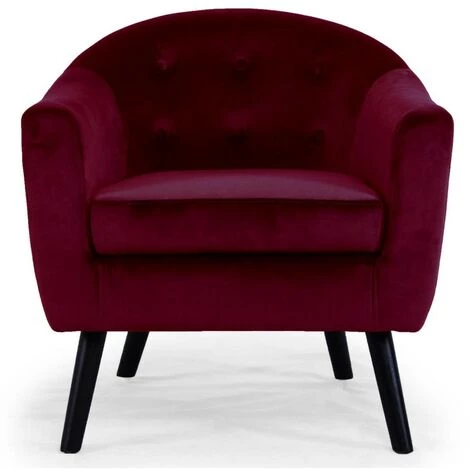 Paris Prix - Fauteuil Scandinave Velours "lopy" 79cm Bordeaux 5 Paris Prix - Fauteuil Scandinave Velours "lopy" 79cm Bordeaux – Image 3