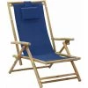 Chaise De Relaxation Inclinable Bambou Et Tissu Bleu Marine VidaXL -Pas Cher Fauteuil Magasin 35814147 1