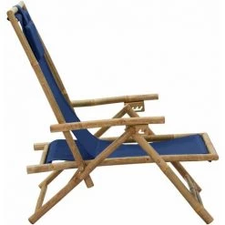 Chaise De Relaxation Inclinable Bambou Et Tissu Bleu Marine VidaXL -Pas Cher Fauteuil Magasin 35814147 3