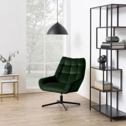 Selsey SHERLEY - Fauteuil Pivotant - Tissu Velours Vert Bouteille, Dossier Matelassé -Pas Cher Fauteuil Magasin 35854528 2