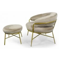 Paris Prix - Fauteuil & Pouf En Velours "tynan" 84cm Taupe -Pas Cher Fauteuil Magasin 36219161 3