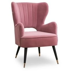 MEUBLER DESIGN Fauteuil Design Pied Effet Laiton Trendy - Rose, Tissu, Bois, Métal, Style Art Déco, 73 X 67 X 91 Cm - Rose