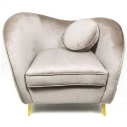 MEUBLER DESIGN Legend Fauteuil Velours Pieds Métal Or - Taupe, Velours, Métal, Style Art Déco, 96 X 74 X 85 Cm - Taupe