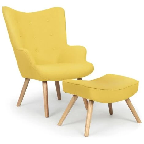 Paris Prix - Fauteuil & Pouf Scandinave "orle" 100cm Jaune 3 Paris Prix - Fauteuil & Pouf Scandinave "orle" 100cm Jaune