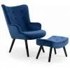 Paris Prix - Fauteuil & Pouf Scandinave Velours "nomi" 100cm Bleu