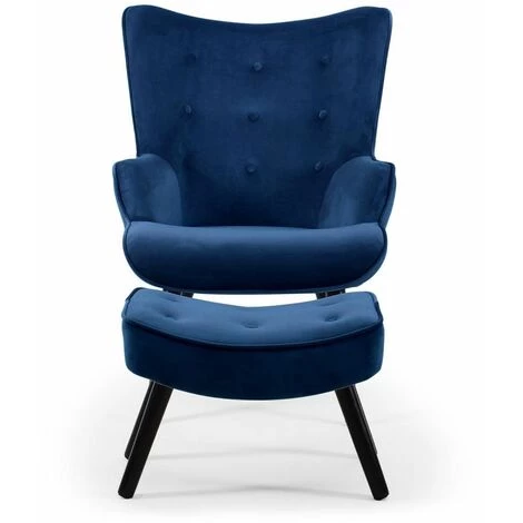 Paris Prix - Fauteuil & Pouf Scandinave Velours "nomi" 100cm Bleu 4 Paris Prix - Fauteuil & Pouf Scandinave Velours "nomi" 100cm Bleu – Image 2