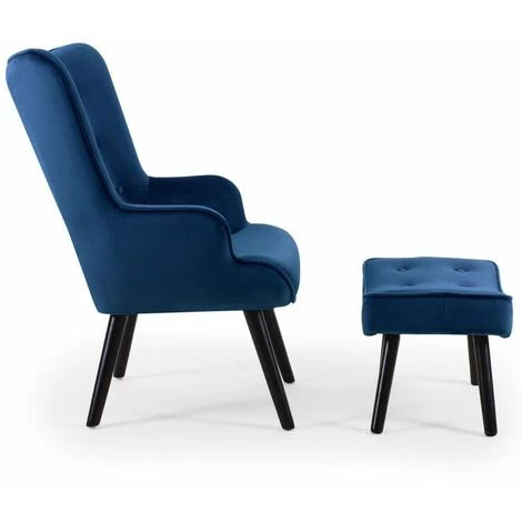 Paris Prix - Fauteuil & Pouf Scandinave Velours "nomi" 100cm Bleu 5 Paris Prix - Fauteuil & Pouf Scandinave Velours "nomi" 100cm Bleu – Image 3