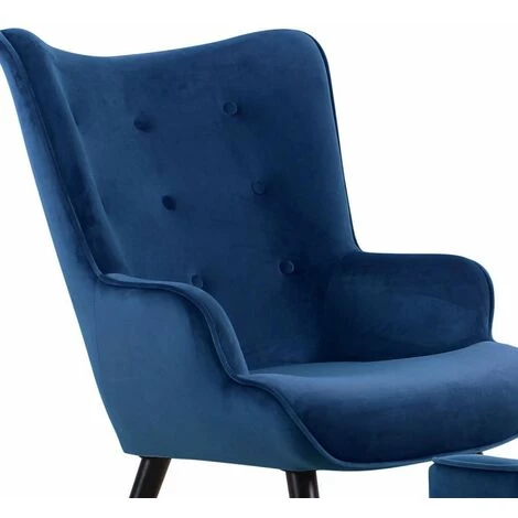 Paris Prix - Fauteuil & Pouf Scandinave Velours "nomi" 100cm Bleu 7 Paris Prix - Fauteuil & Pouf Scandinave Velours "nomi" 100cm Bleu – Image 5