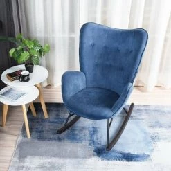 MEUBLES COSY Fauteuil à Bascule De Loisirs En Velours Très Confortable Jardin Salon Balcon - BLEU -Pas Cher Fauteuil Magasin 36558792 4